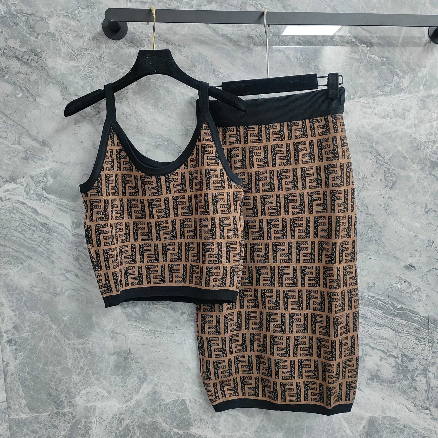 Sling Vest T - shirt with Interwoven Brown and Black Classic Double - F Pattern