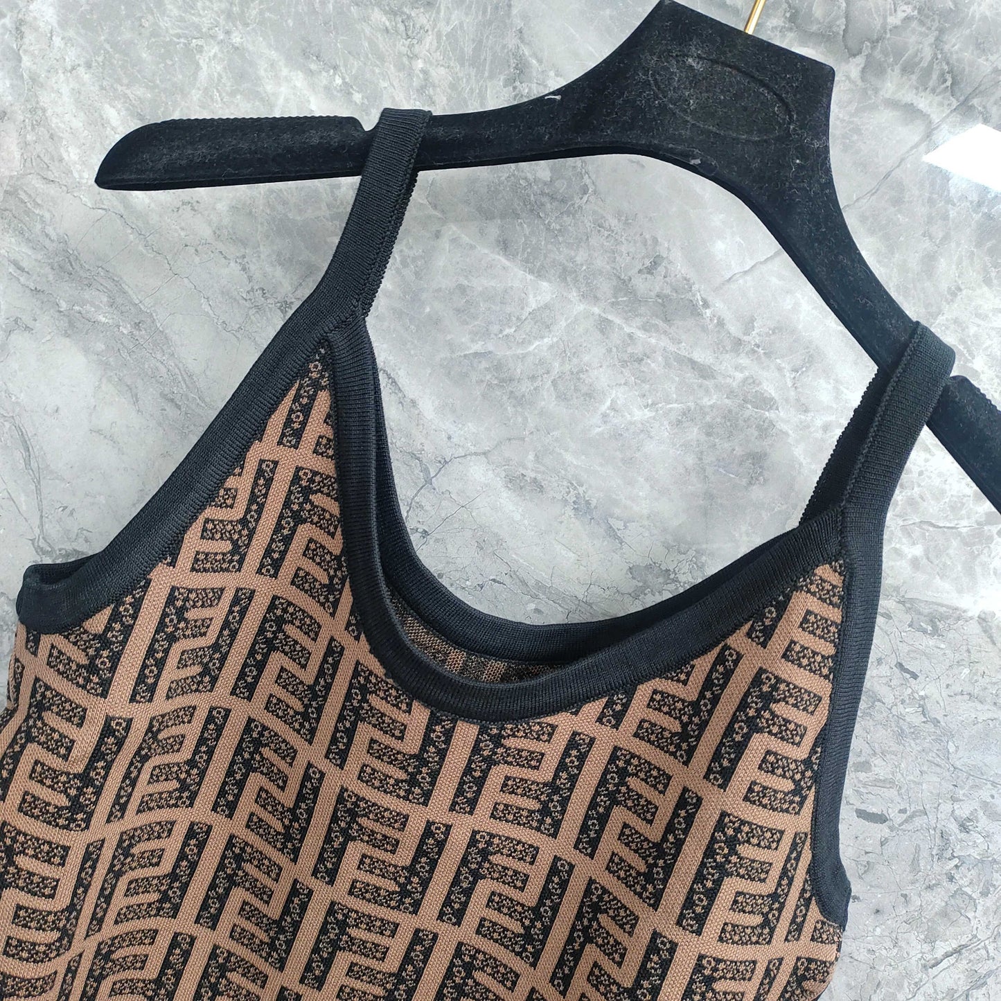 Sling Vest T - shirt with Interwoven Brown and Black Classic Double - F Pattern