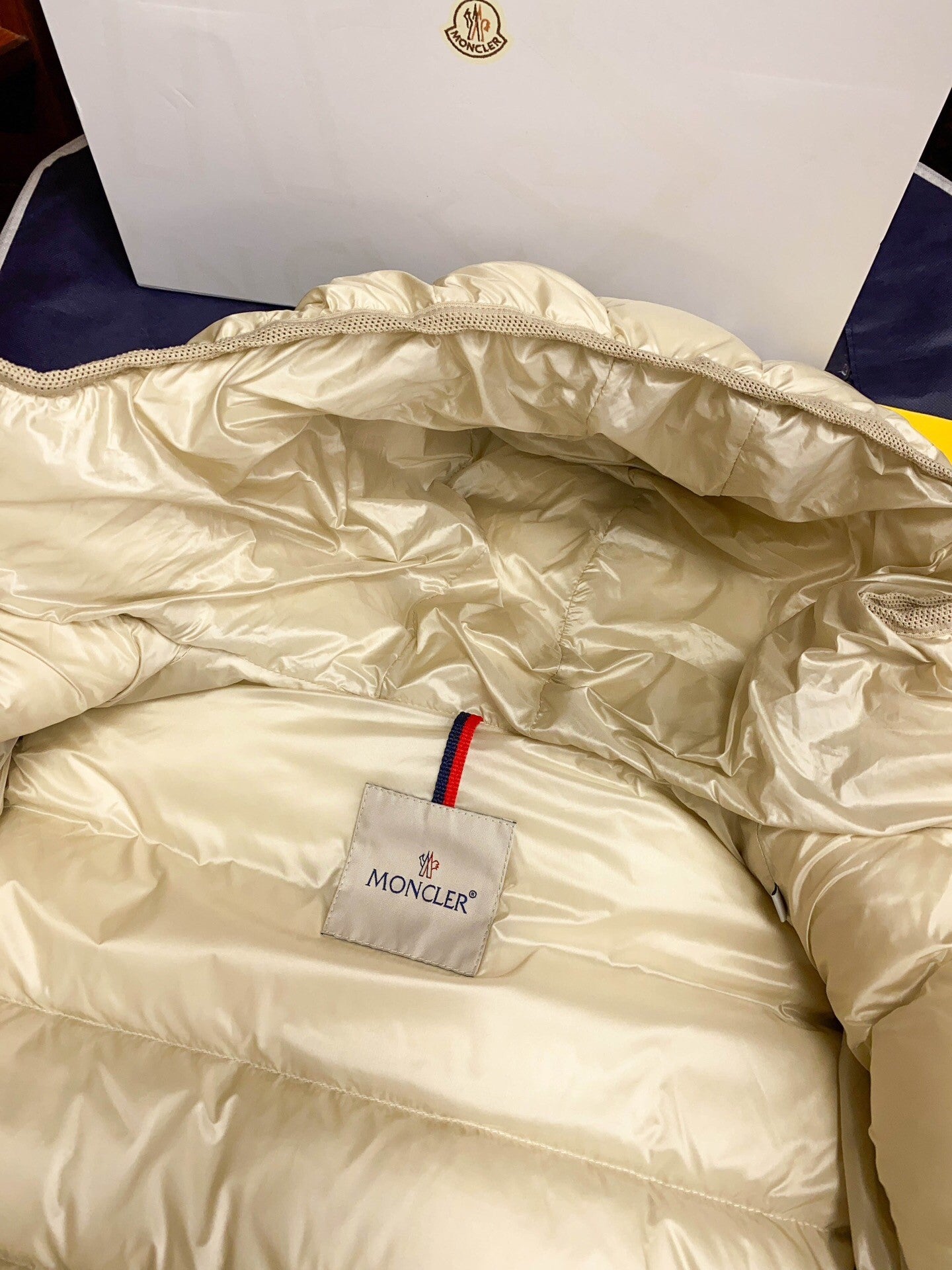 Cream  colored Mid  length Women's Hooded Waist  cinching Down Jacket