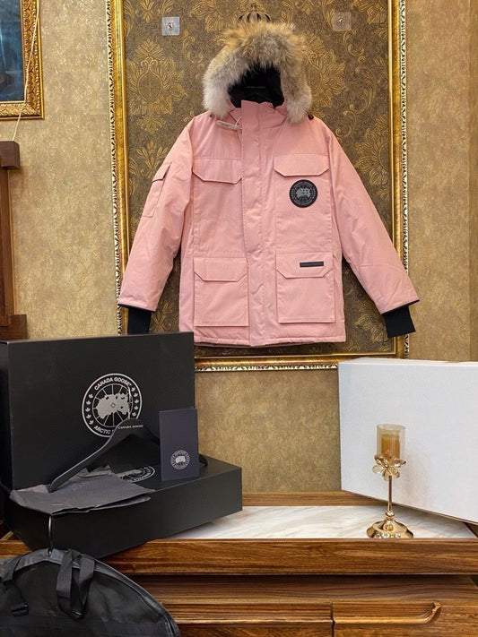 Pink Mid  length Hooded Down Jacket