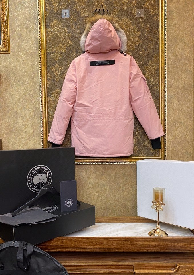 Pink Mid  length Hooded Down Jacket