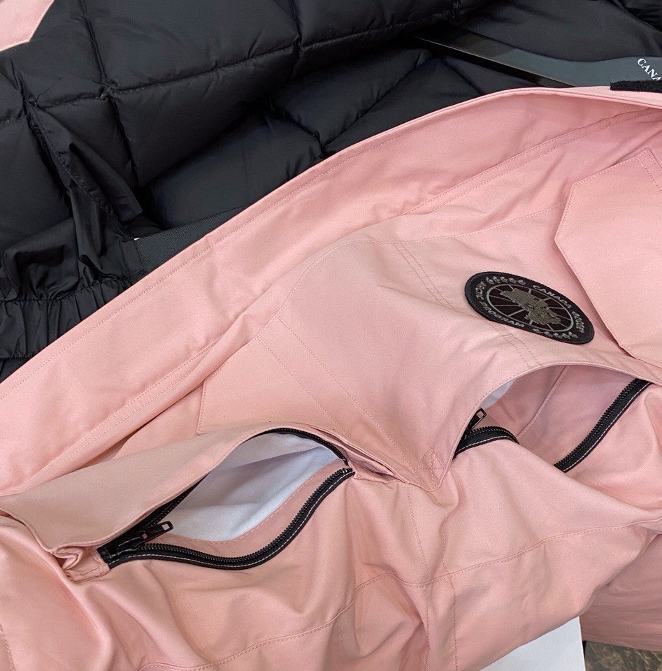 Pink Mid  length Hooded Down Jacket