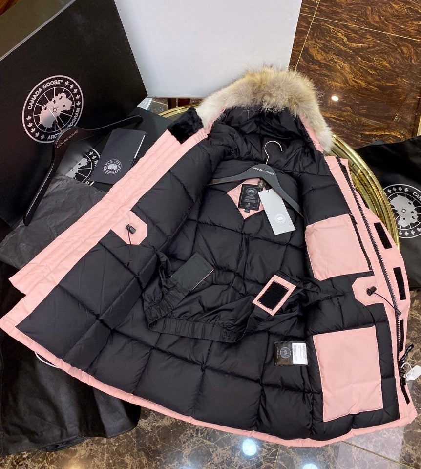Pink Mid  length Hooded Down Jacket