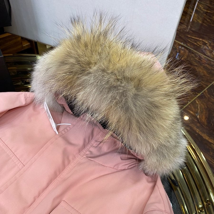 Pink Mid  length Hooded Down Jacket