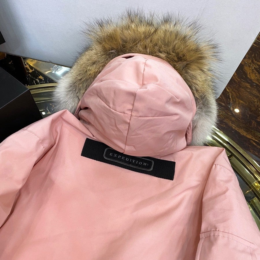 Pink Mid  length Hooded Down Jacket