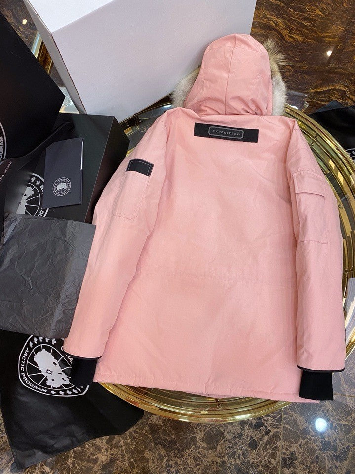 Pink Mid  length Hooded Down Jacket