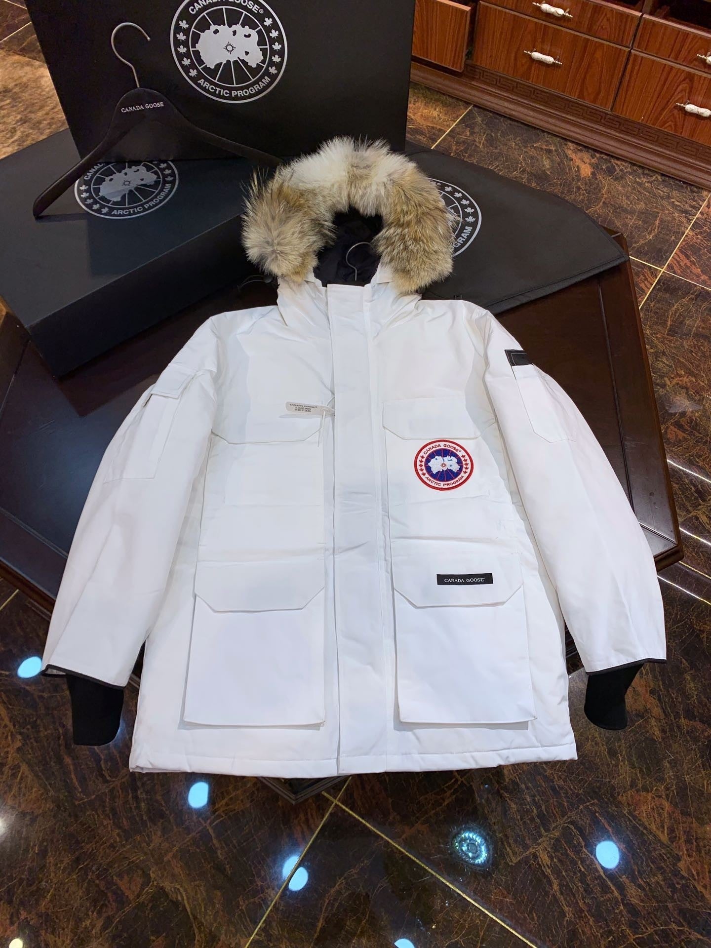 White Mid  length Hooded Down Jacket