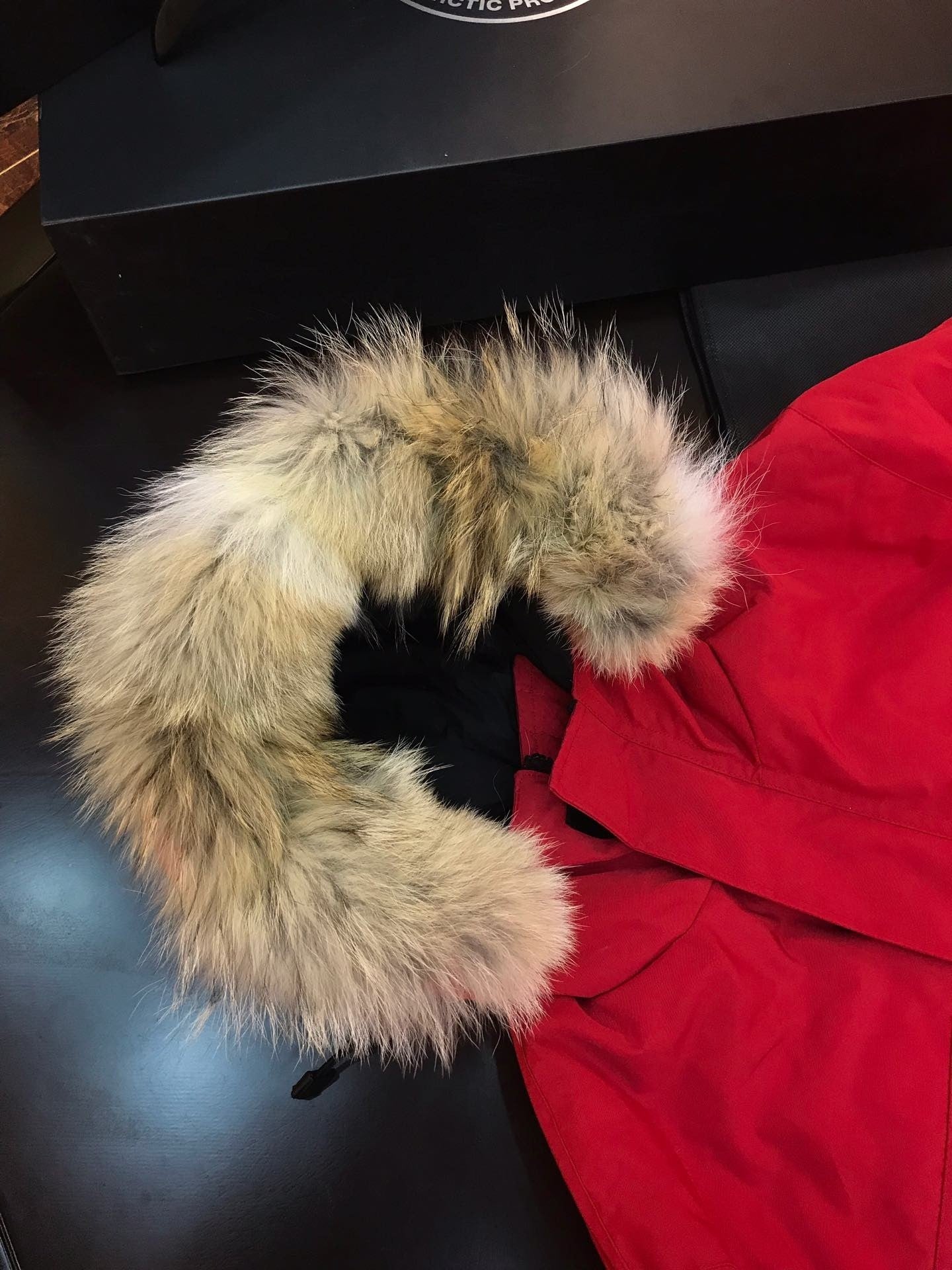 Red Mid  length Hooded Down Jacket