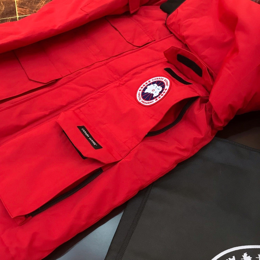 Red Mid  length Hooded Down Jacket