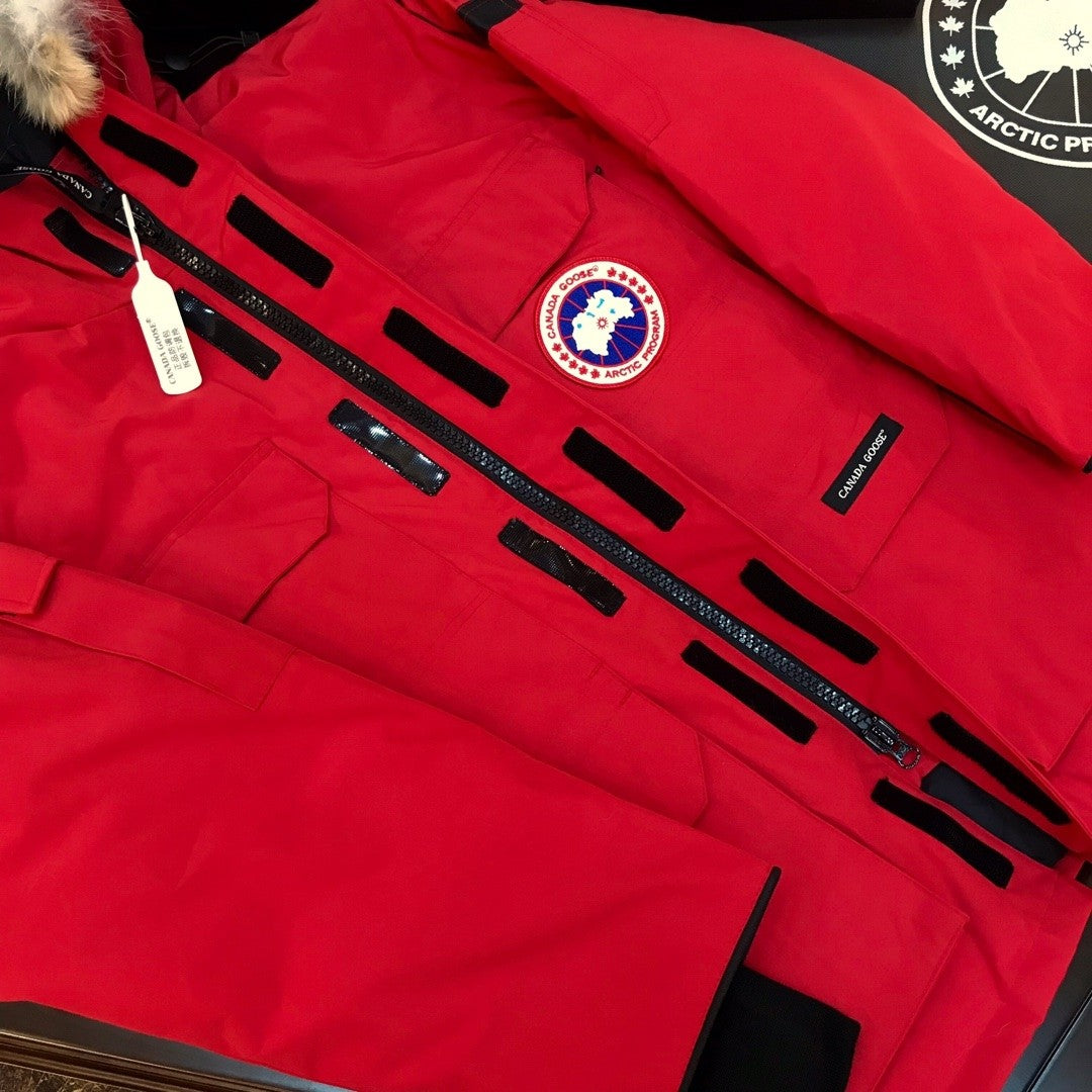 Red Mid  length Hooded Down Jacket