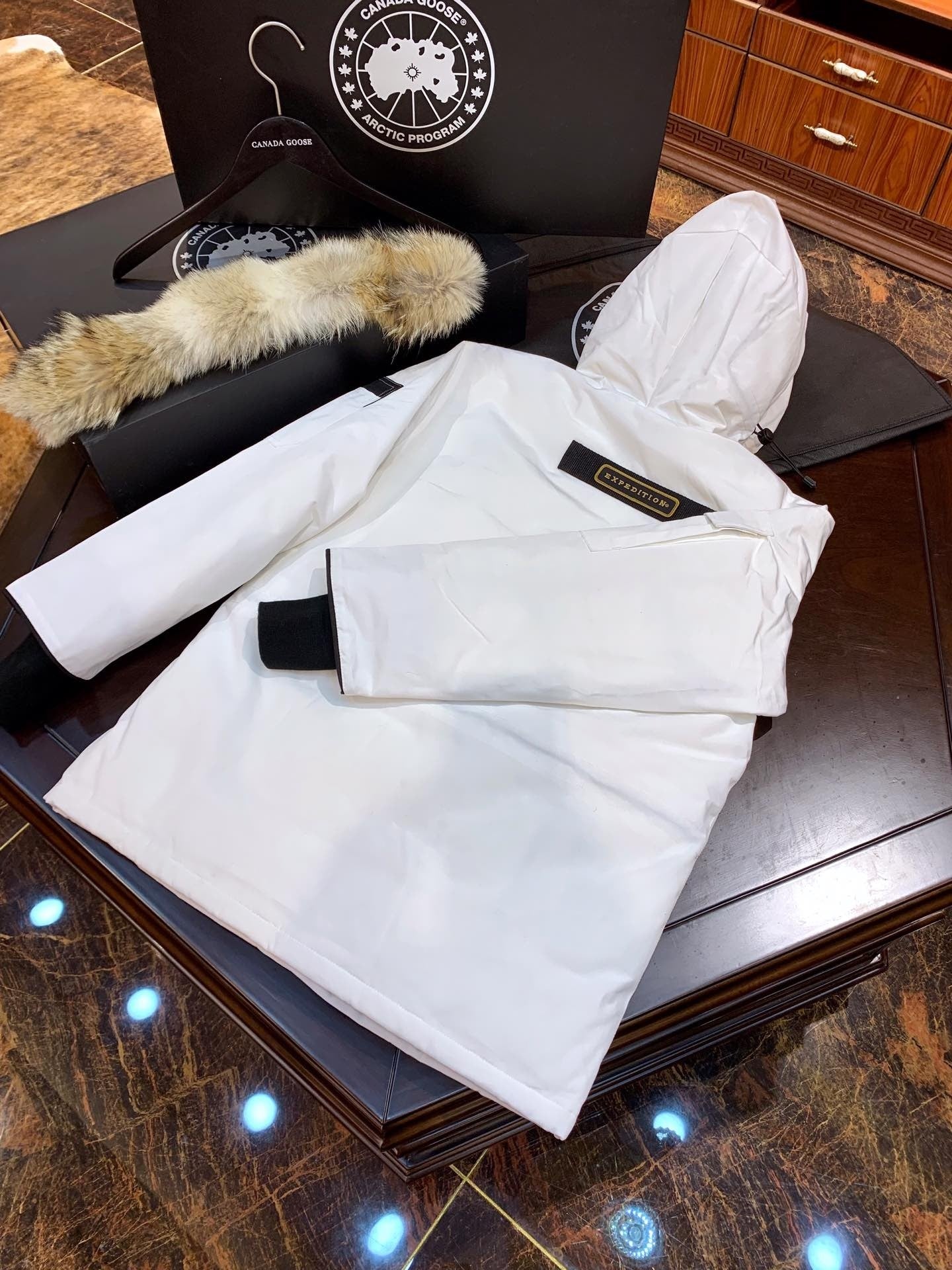 White Mid  length Hooded Down Jacket