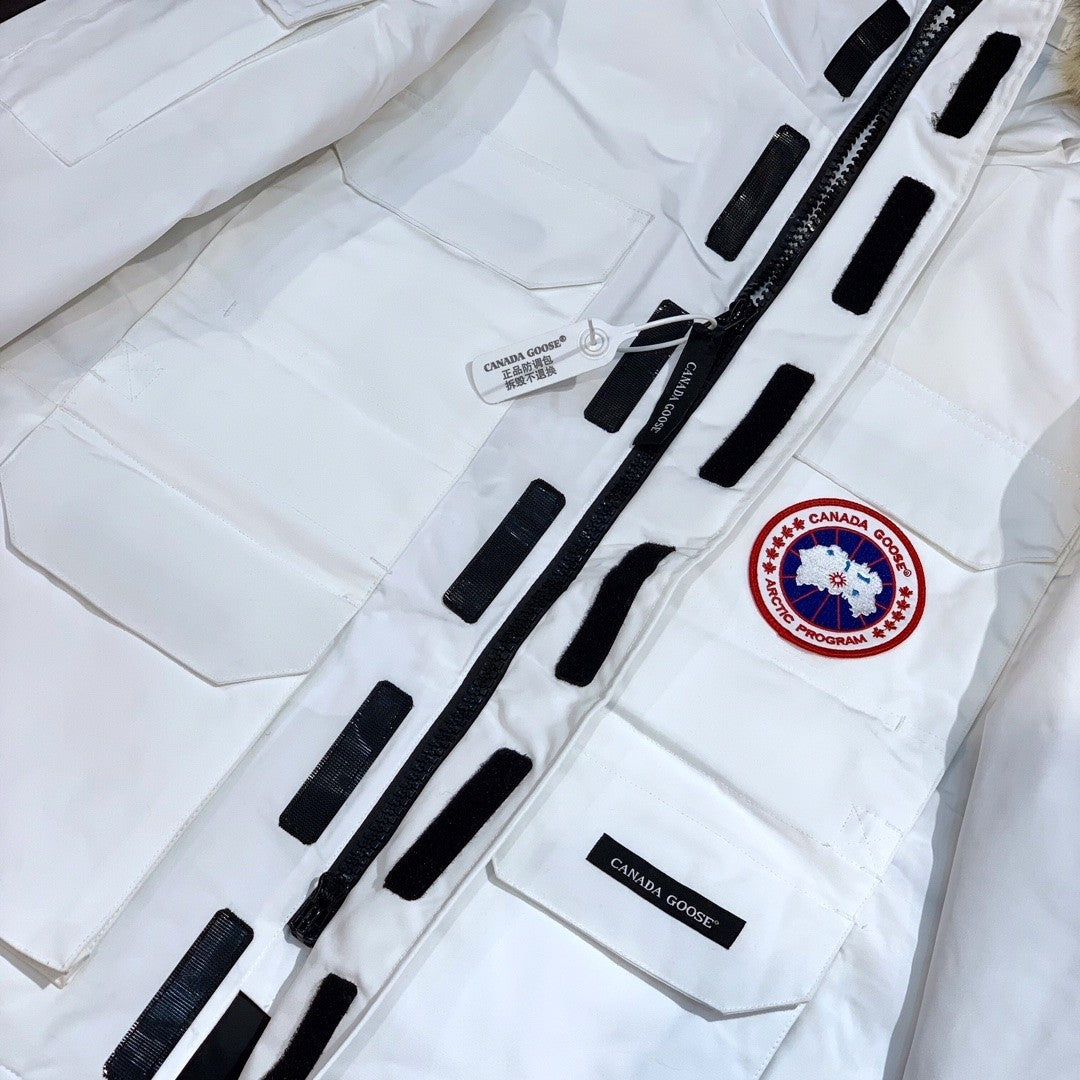 White Mid  length Hooded Down Jacket