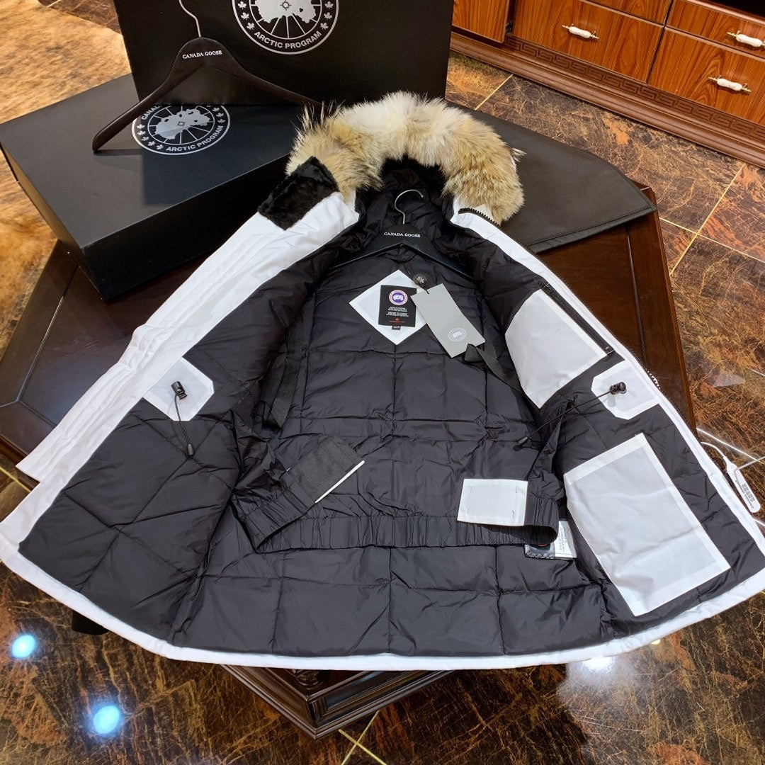 White Mid  length Hooded Down Jacket