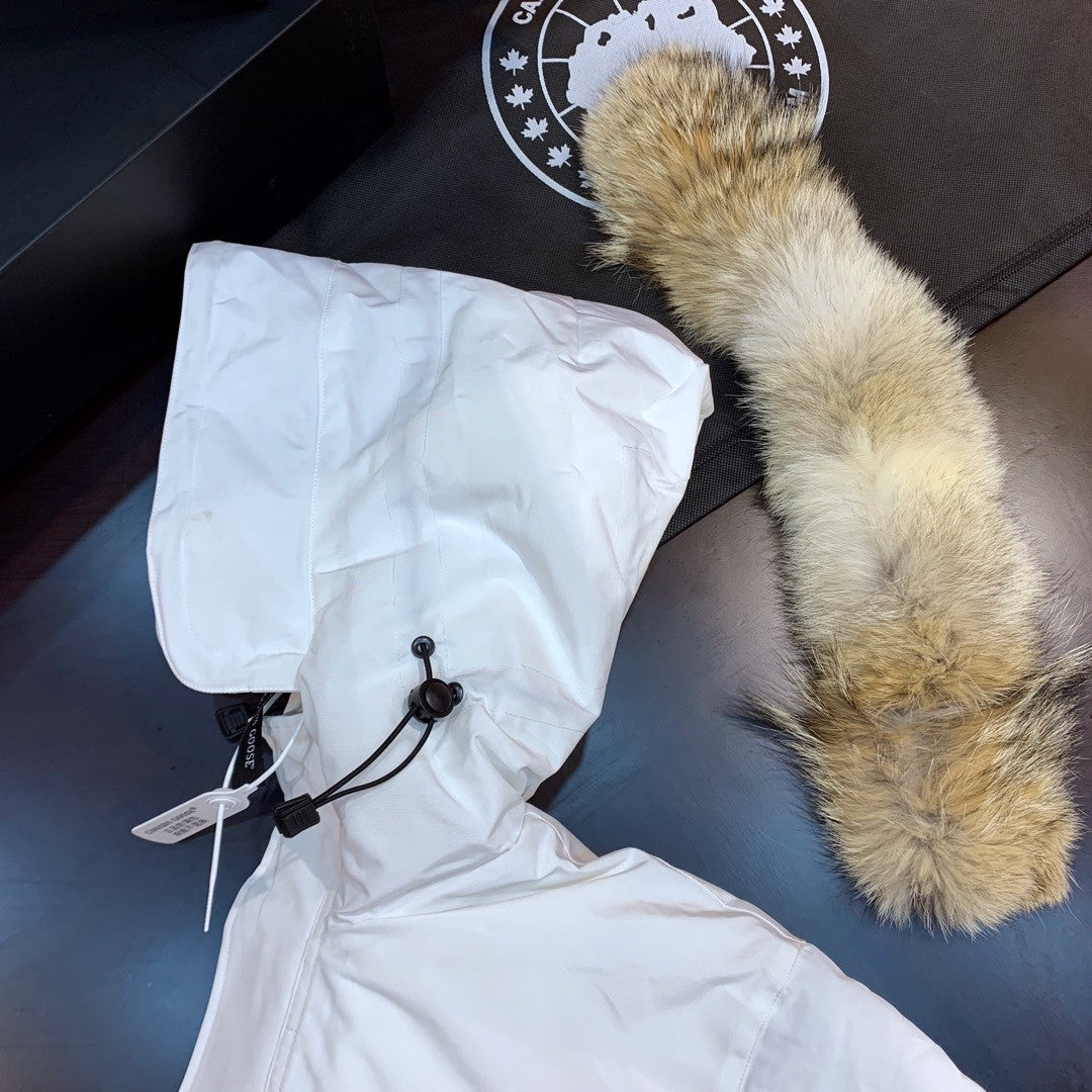 White Mid  length Hooded Down Jacket