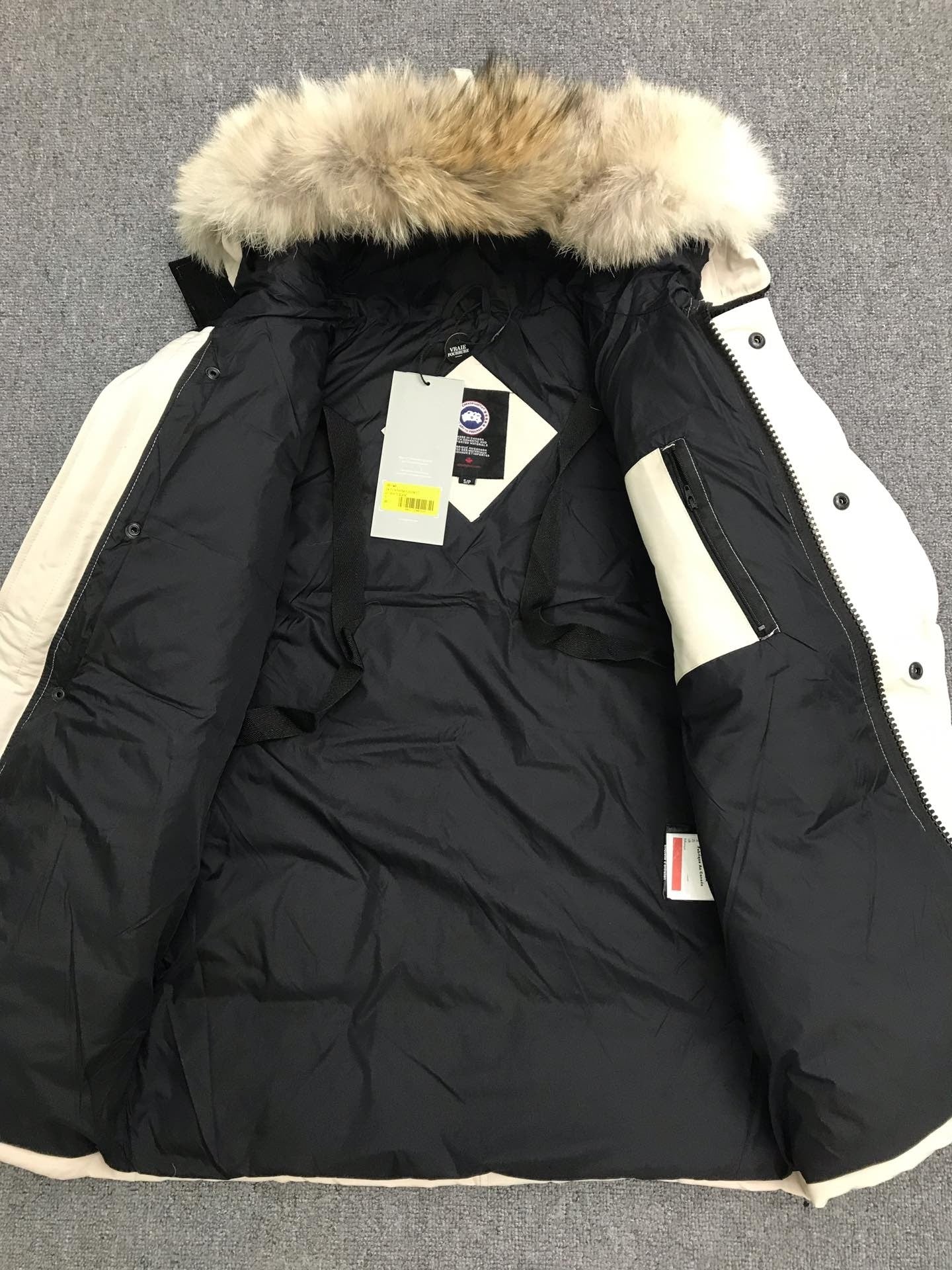 White Mid - length Hooded Down Jacket with Fur Trim