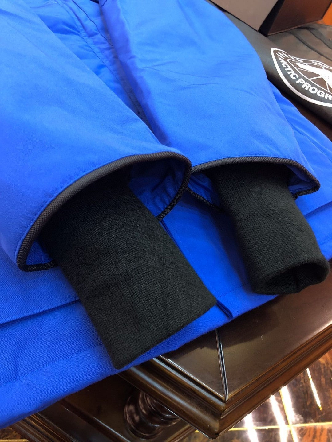 Blue Mid  length Hooded Down Jacket