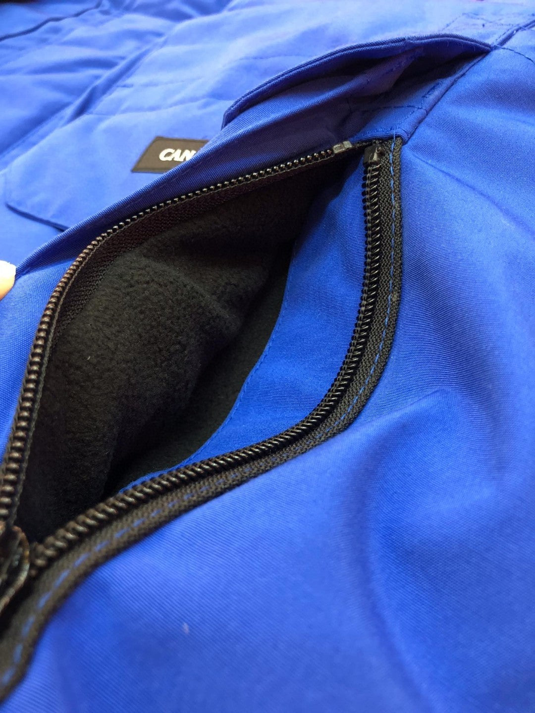 Blue Mid  length Hooded Down Jacket