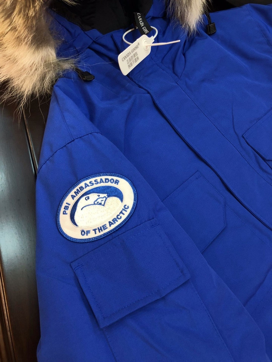 Blue Mid  length Hooded Down Jacket