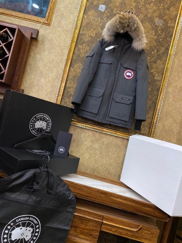 Grey Mid  length Hooded Down Jacket