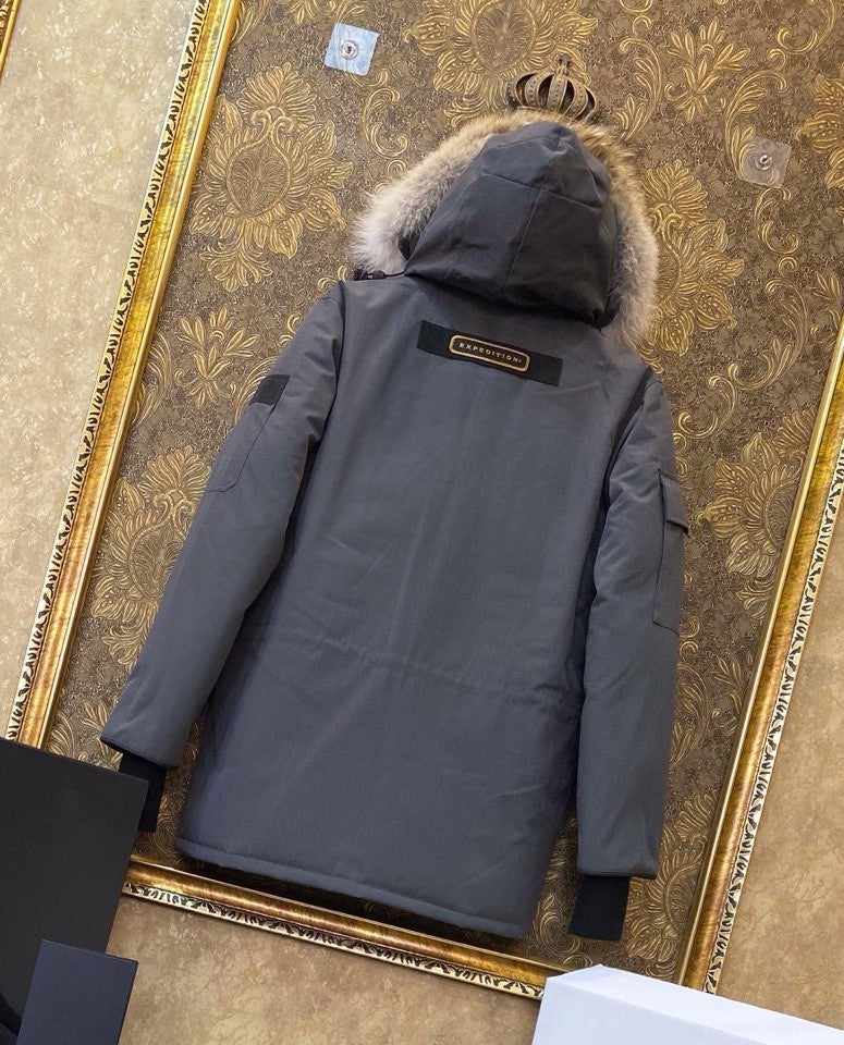 Grey Mid  length Hooded Down Jacket