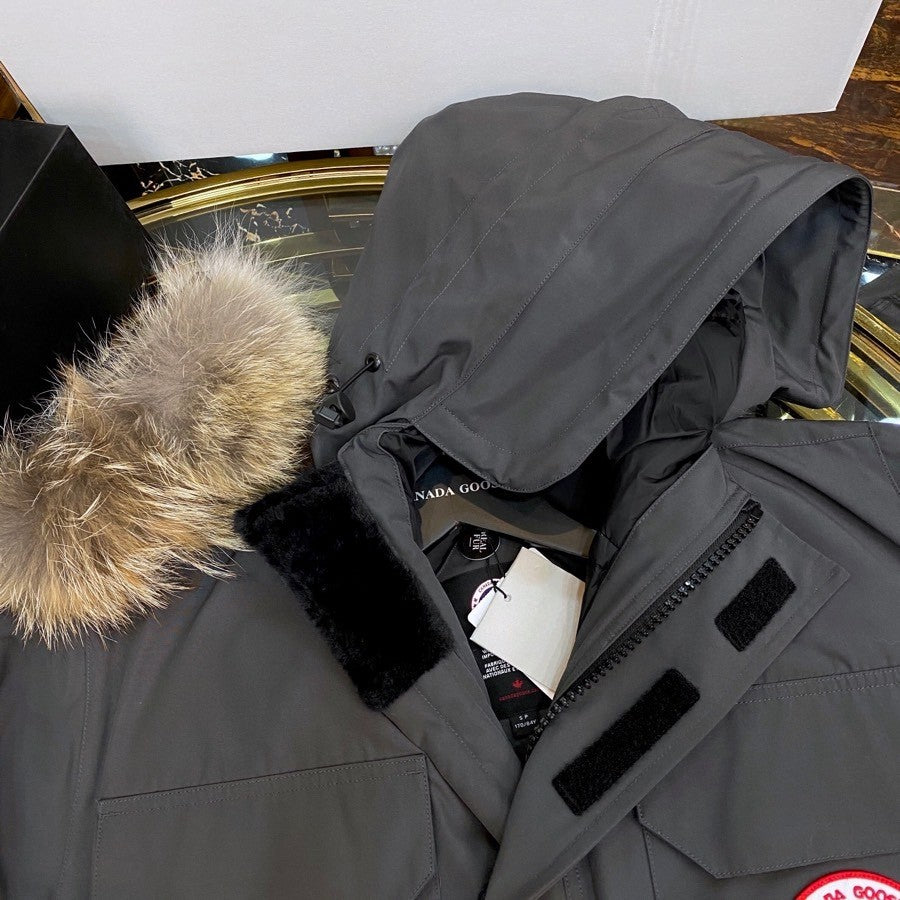 Grey Mid  length Hooded Down Jacket