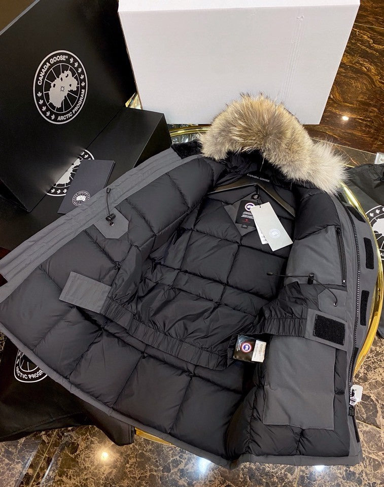 Grey Mid  length Hooded Down Jacket