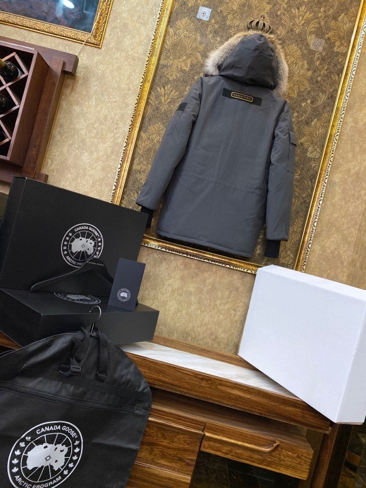 Grey Mid  length Hooded Down Jacket