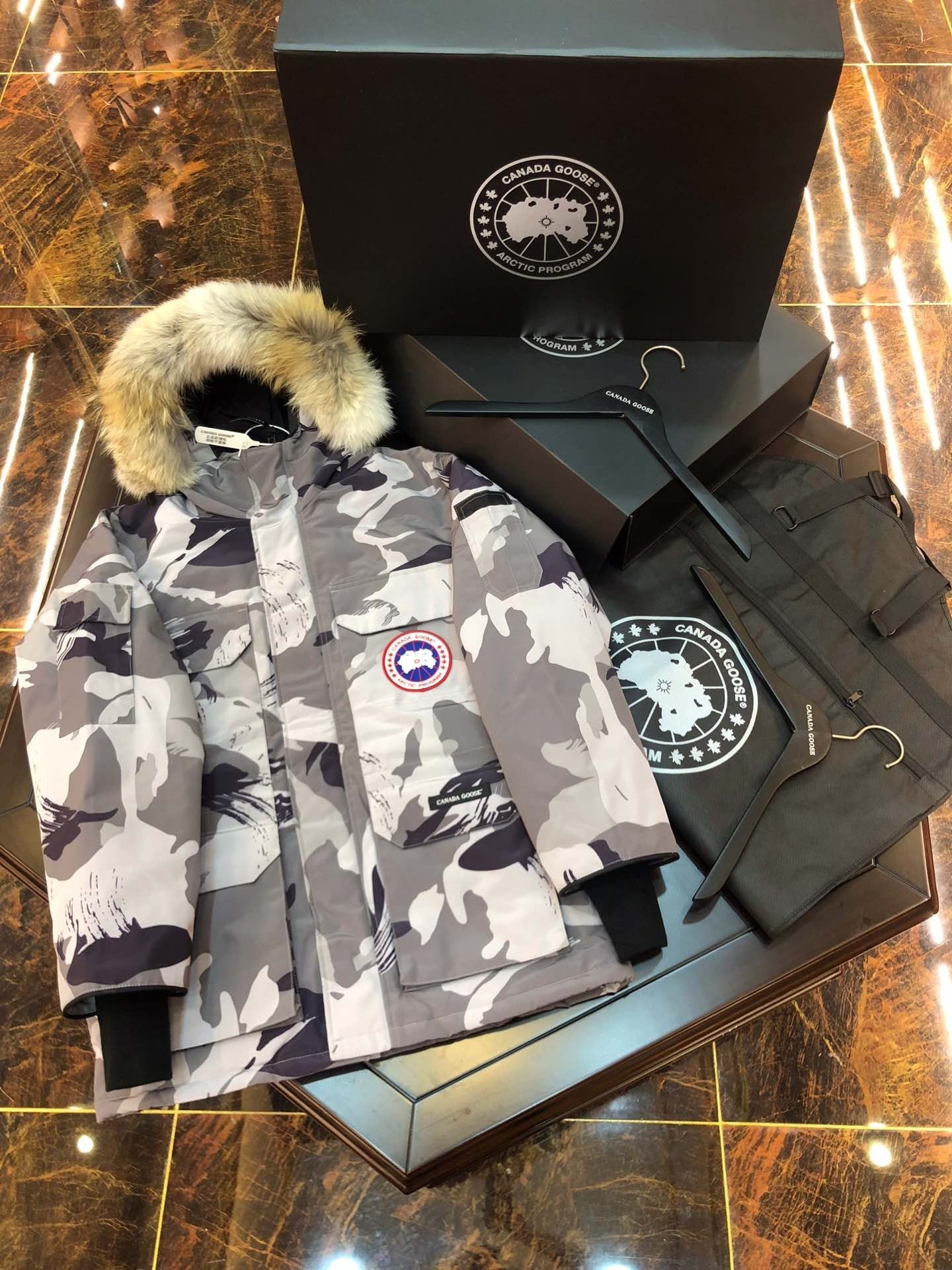 Camouflage Mid  length Hooded Down Jacket