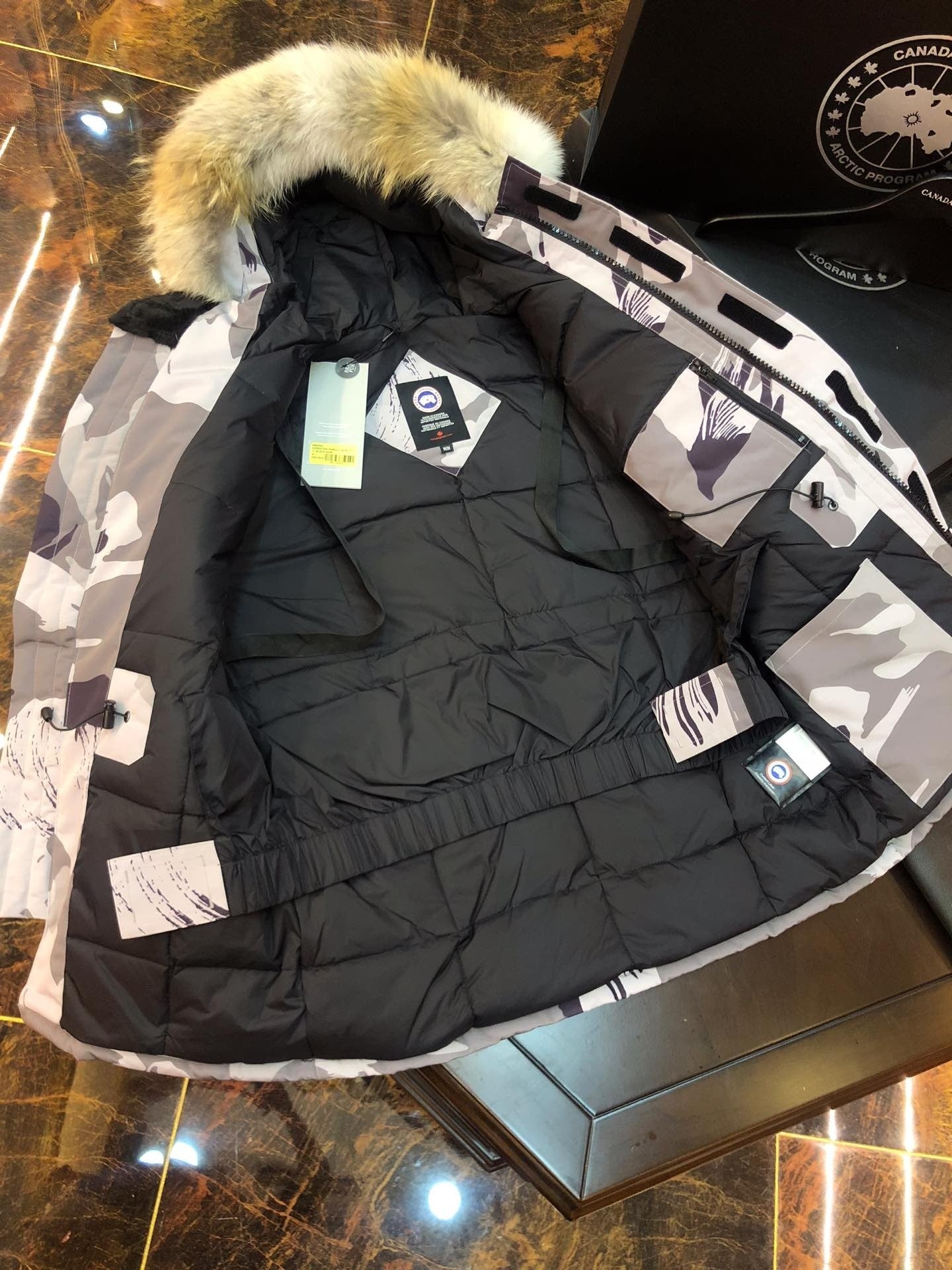 Camouflage Mid  length Hooded Down Jacket