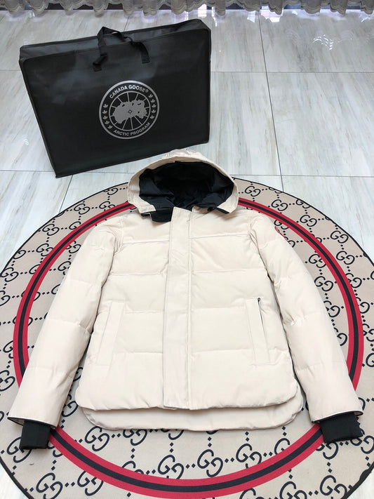 Parka down jacket unisex. short style without a fur collar.