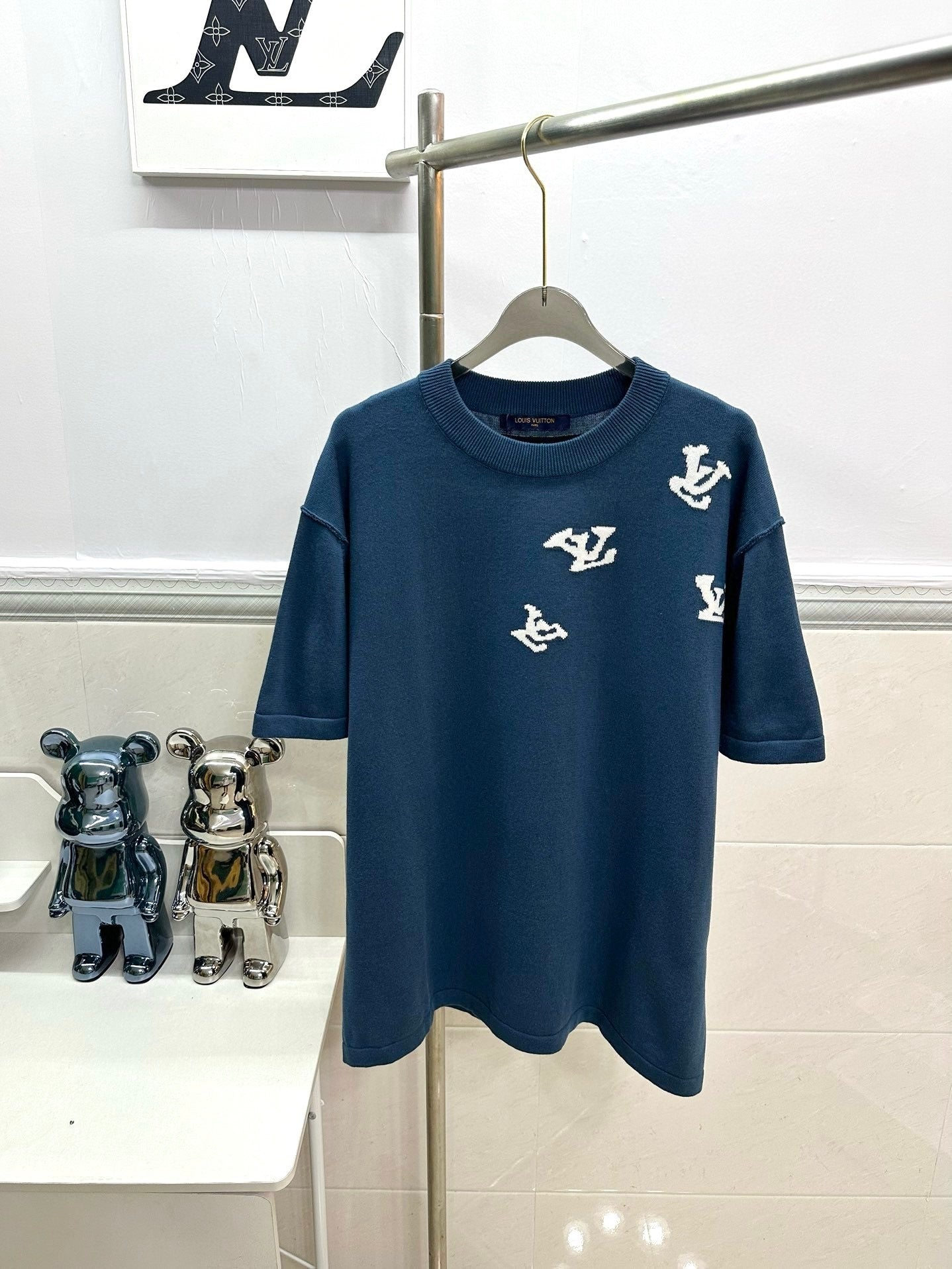 Jazz Music Jacquard Knit Crew Neck Short - Sleeve T - Shirt