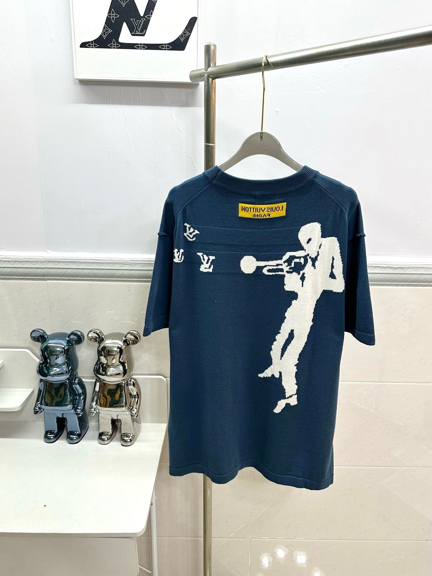 Jazz Music Jacquard Knit Crew Neck Short - Sleeve T - Shirt