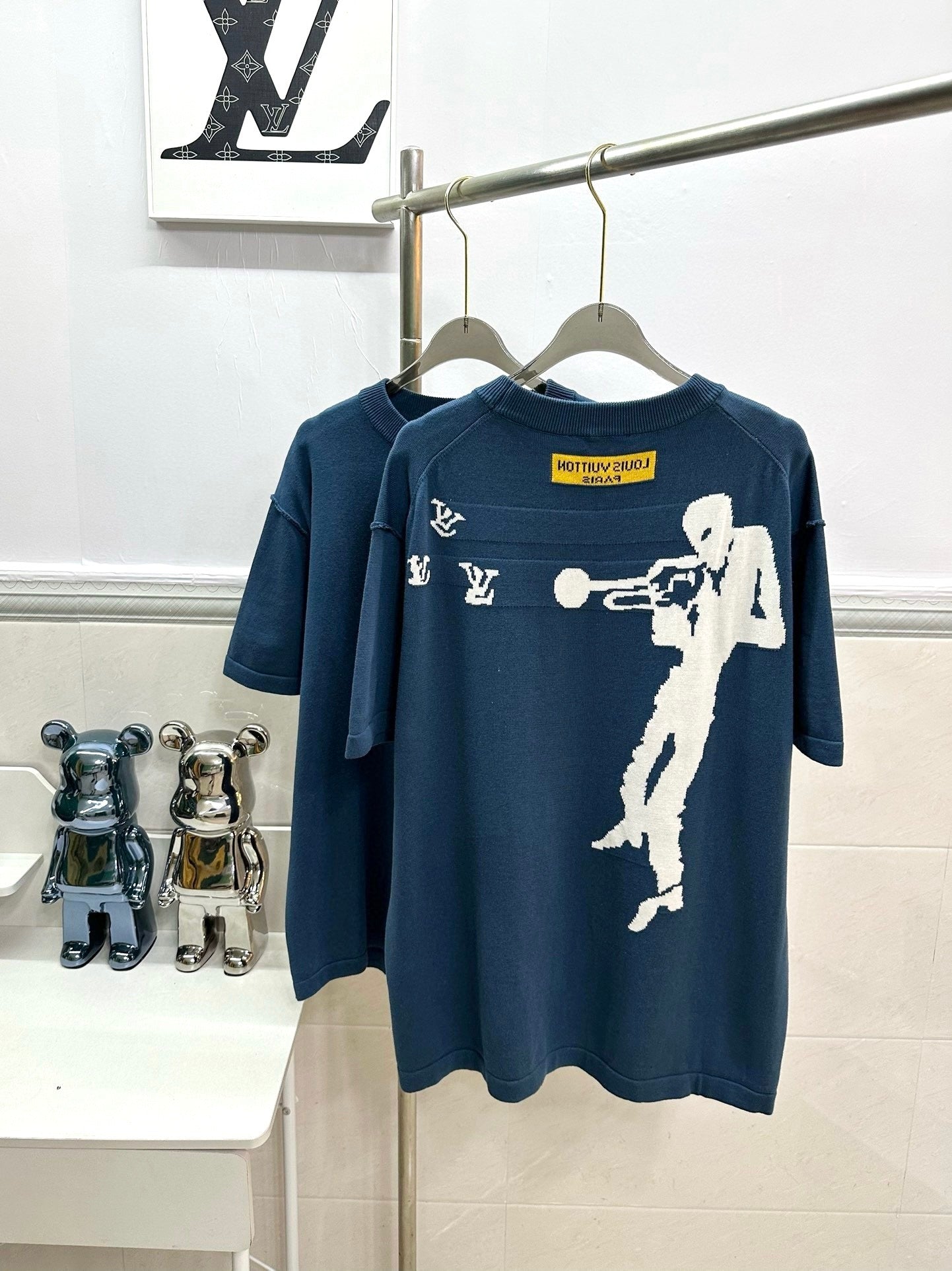 Jazz Music Jacquard Knit Crew Neck Short - Sleeve T - Shirt