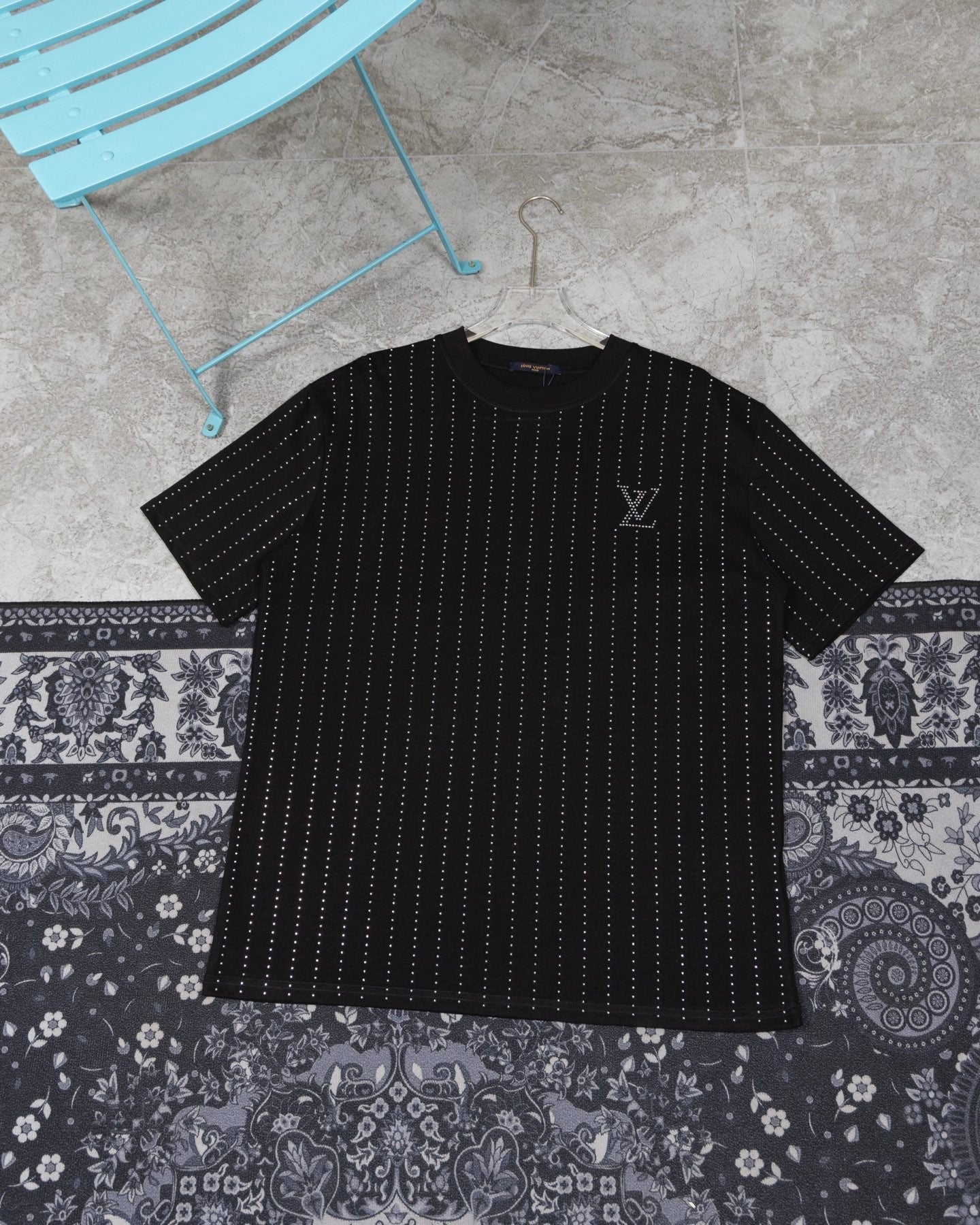 Black Short  Sleeve T - Shirt with Heat  Set Rhinestones