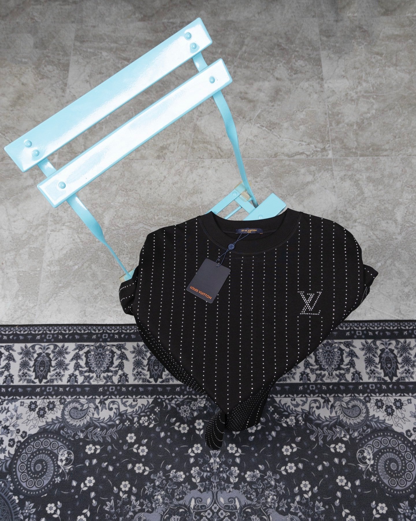 Black Short  Sleeve T - Shirt with Heat  Set Rhinestones