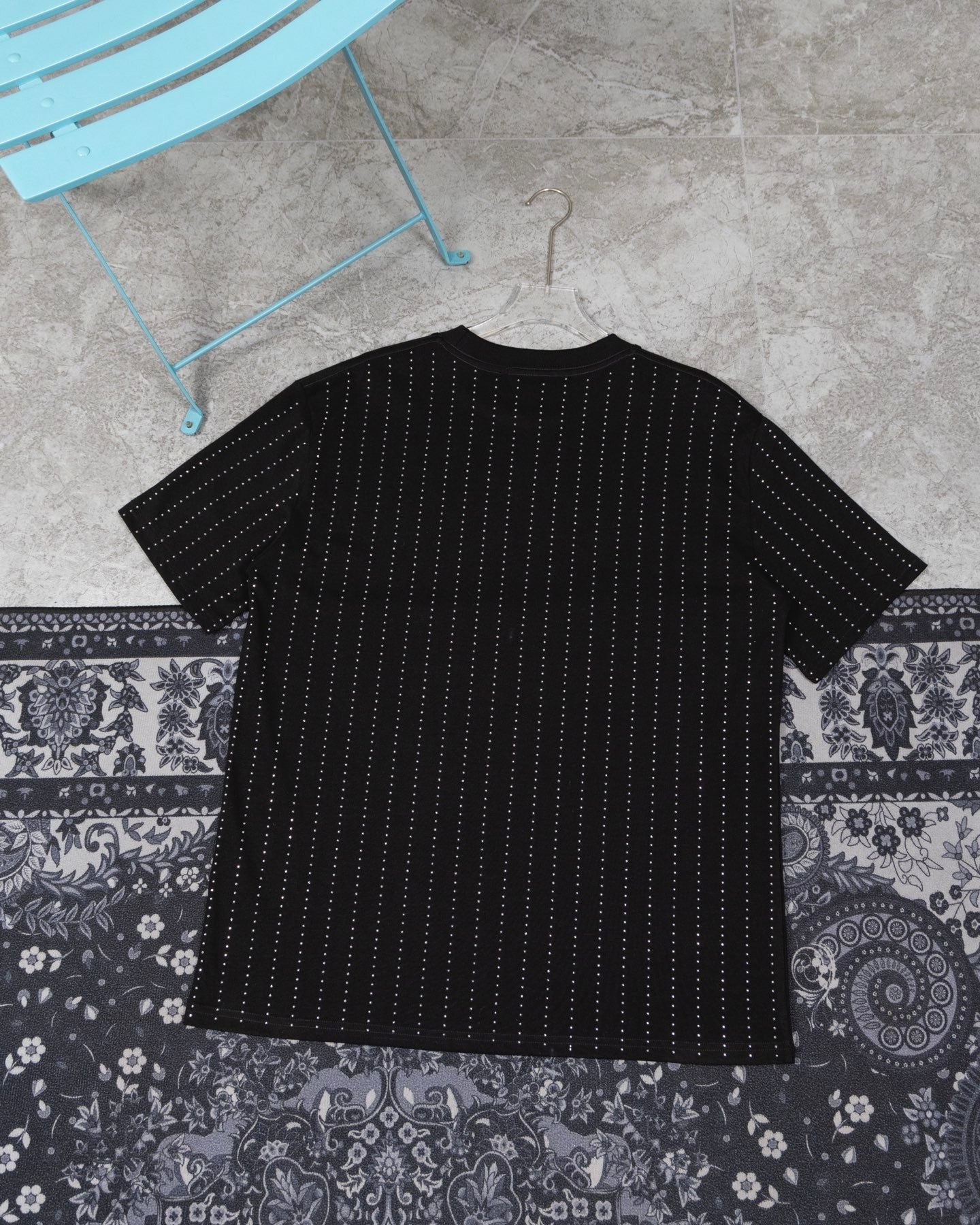 Black Short  Sleeve T - Shirt with Heat  Set Rhinestones