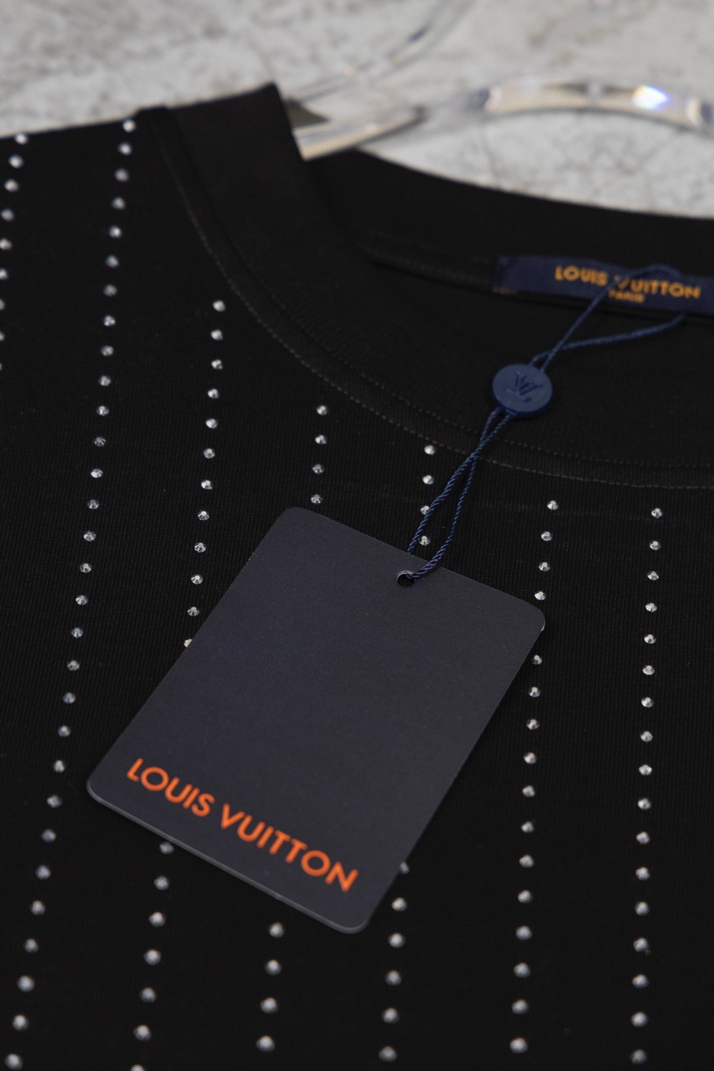 Black Short  Sleeve T - Shirt with Heat  Set Rhinestones