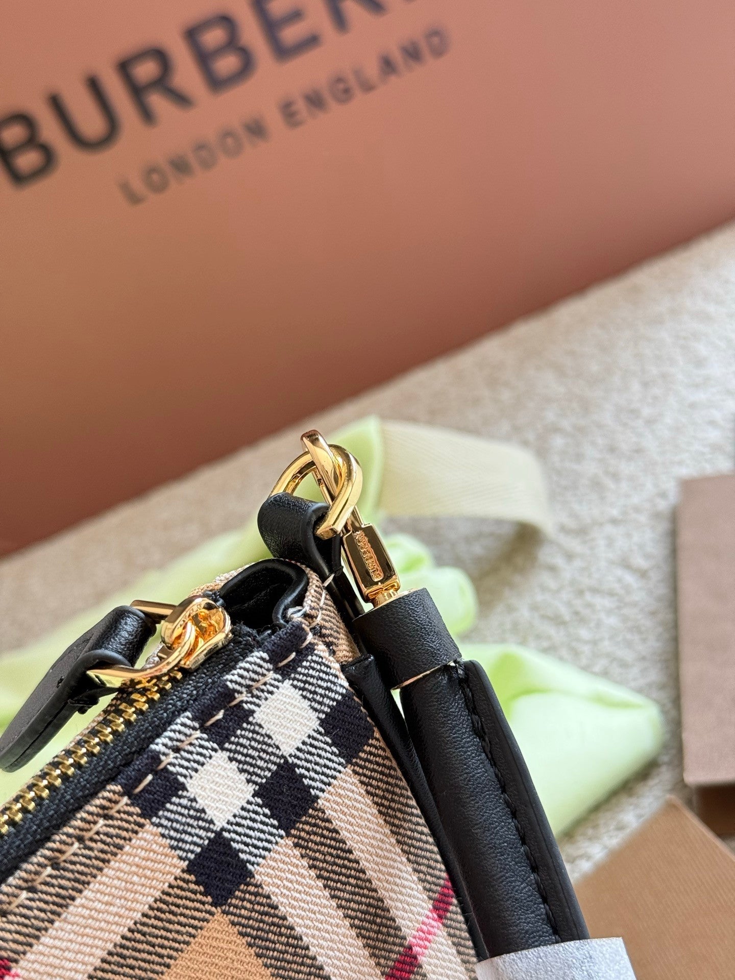 Checkered Canvas and Leather  Trimmed Hand  carry, Shoulder  carry  Armpit Bag