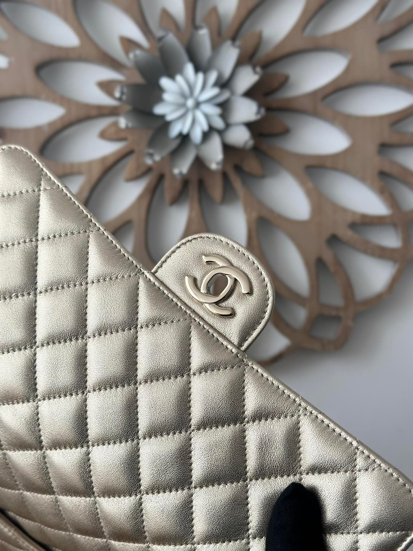 The classic Champagne Gold Chain Flap Bag in new pearlescent colors