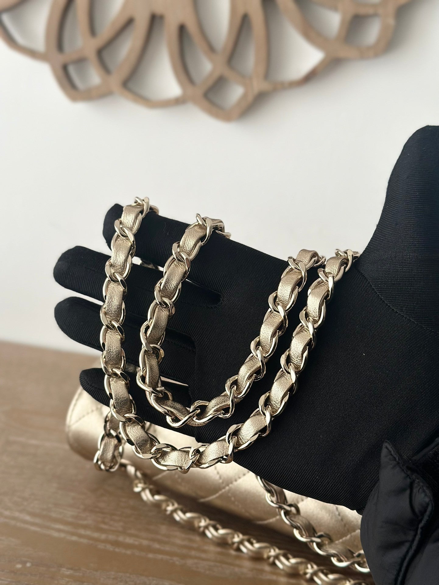 The classic Champagne Gold Chain Flap Bag in new pearlescent colors