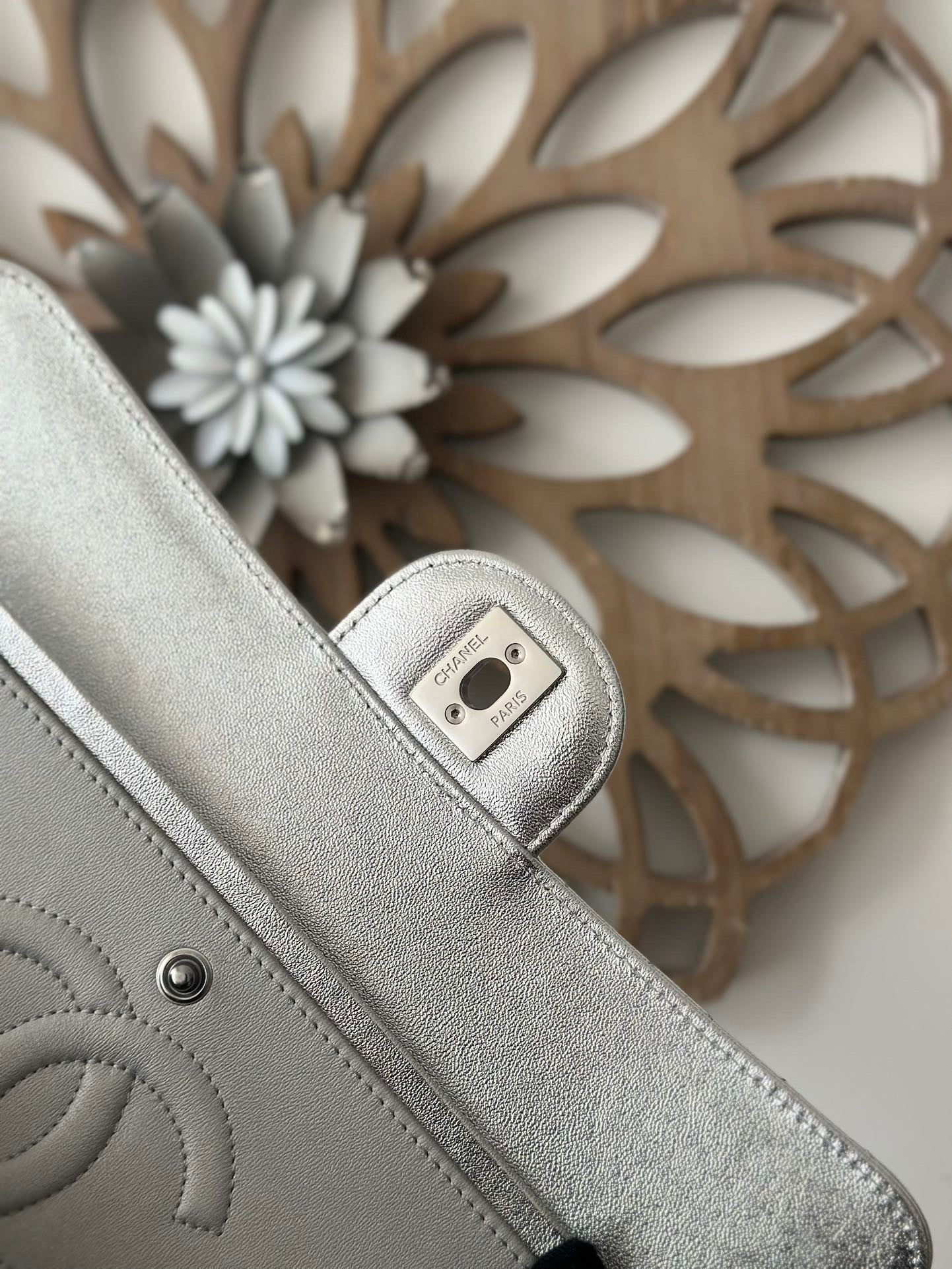 The classic Silver  Chain Flap Bag in new pearlescent colors