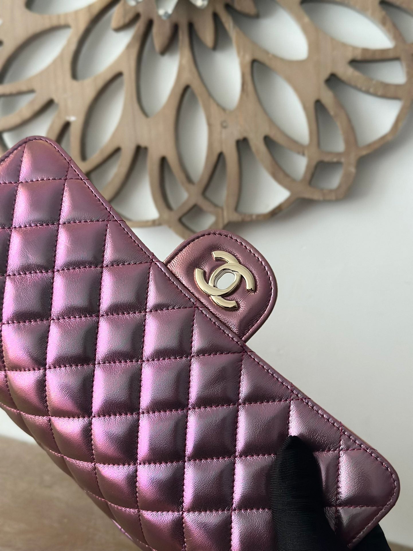 The classic Iridescent Purple  Chain Flap Bag in new pearlescent colors