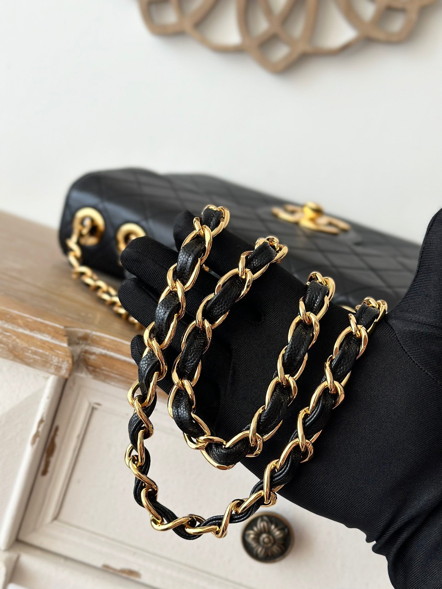 Black lambskin Quilted Flap Chain Bag