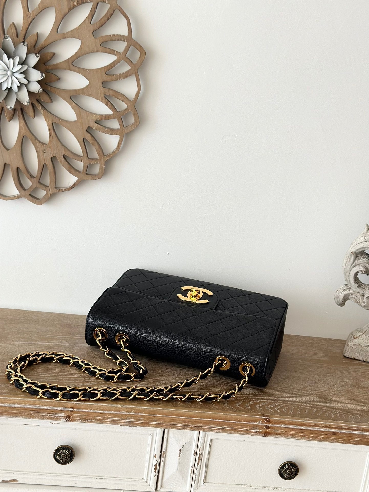 Black lambskin Quilted Flap Chain Bag