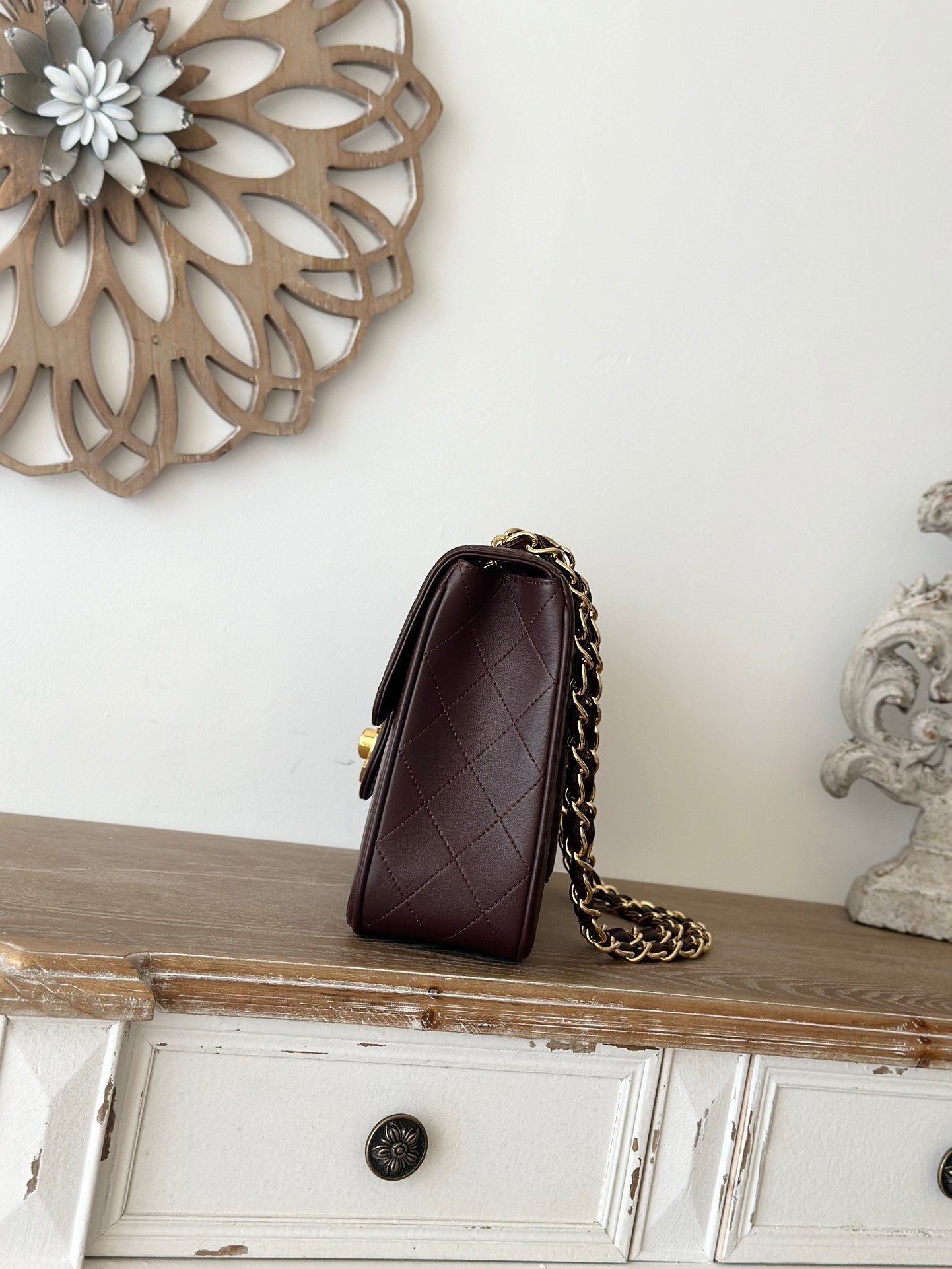 brown lambskin Quilted Flap Chain Bag