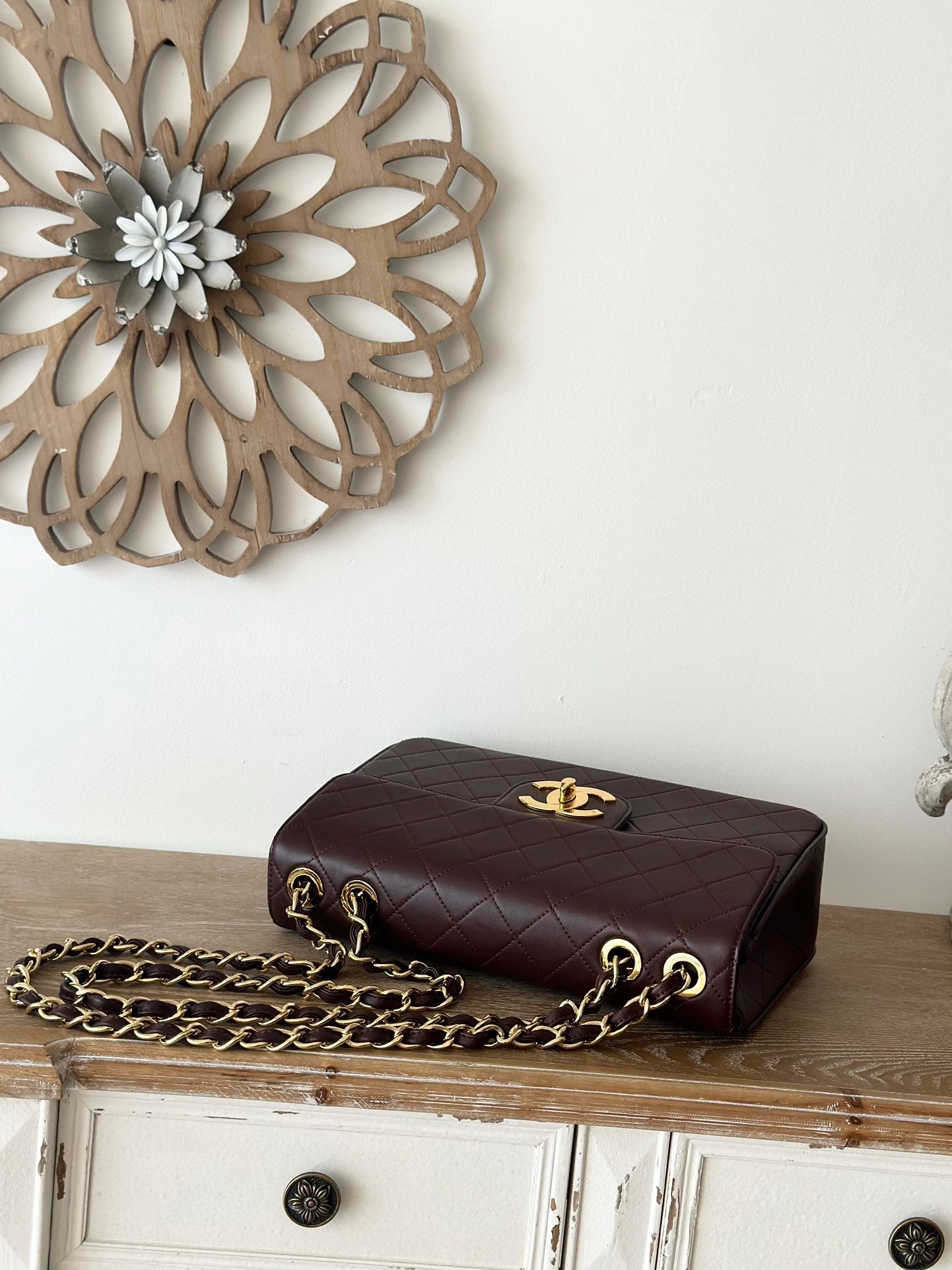 brown lambskin Quilted Flap Chain Bag