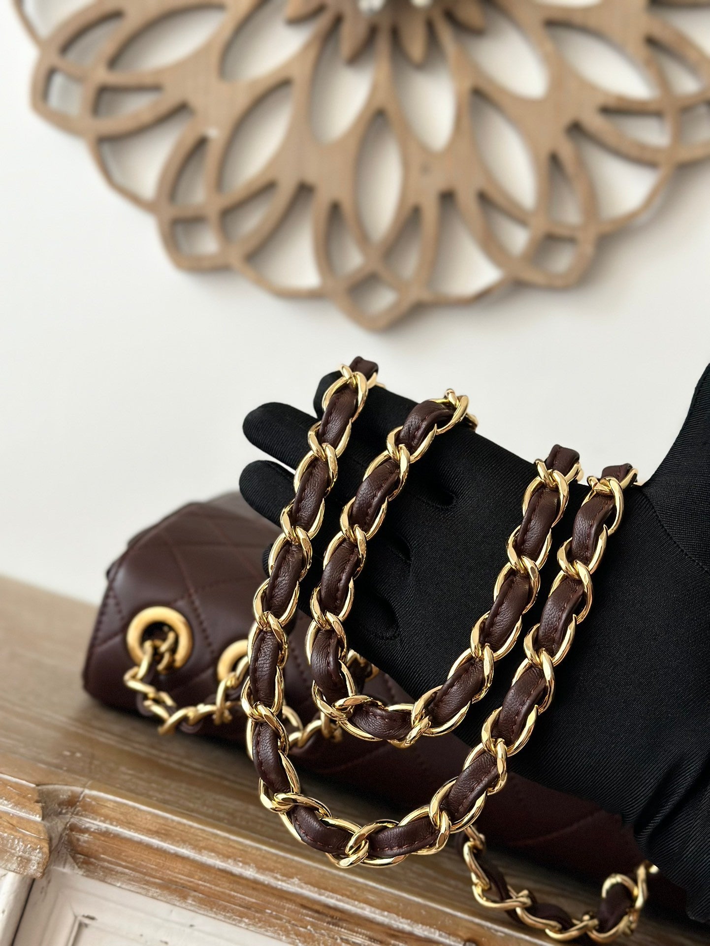 brown lambskin Quilted Flap Chain Bag