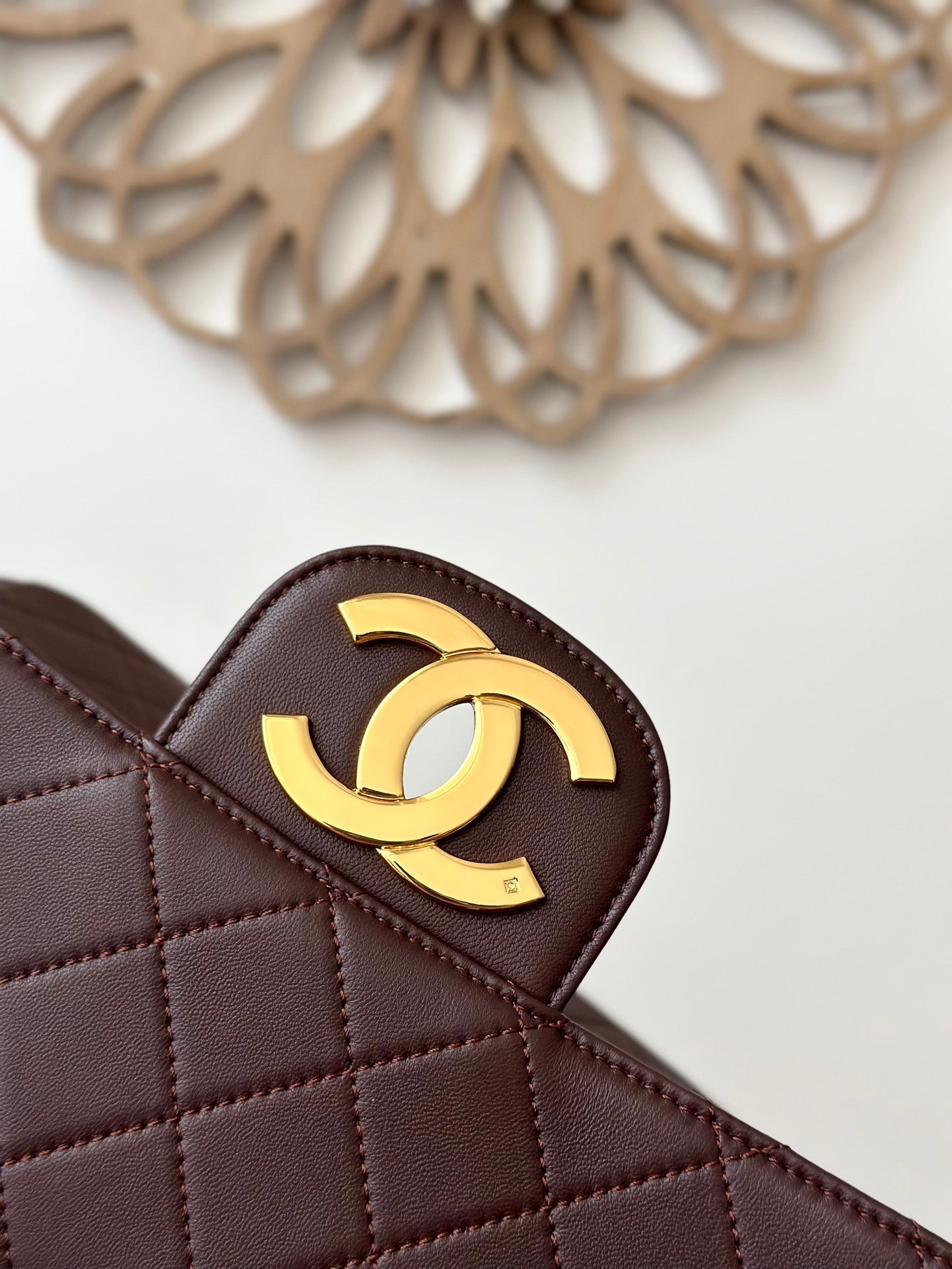 brown lambskin Quilted Flap Chain Bag