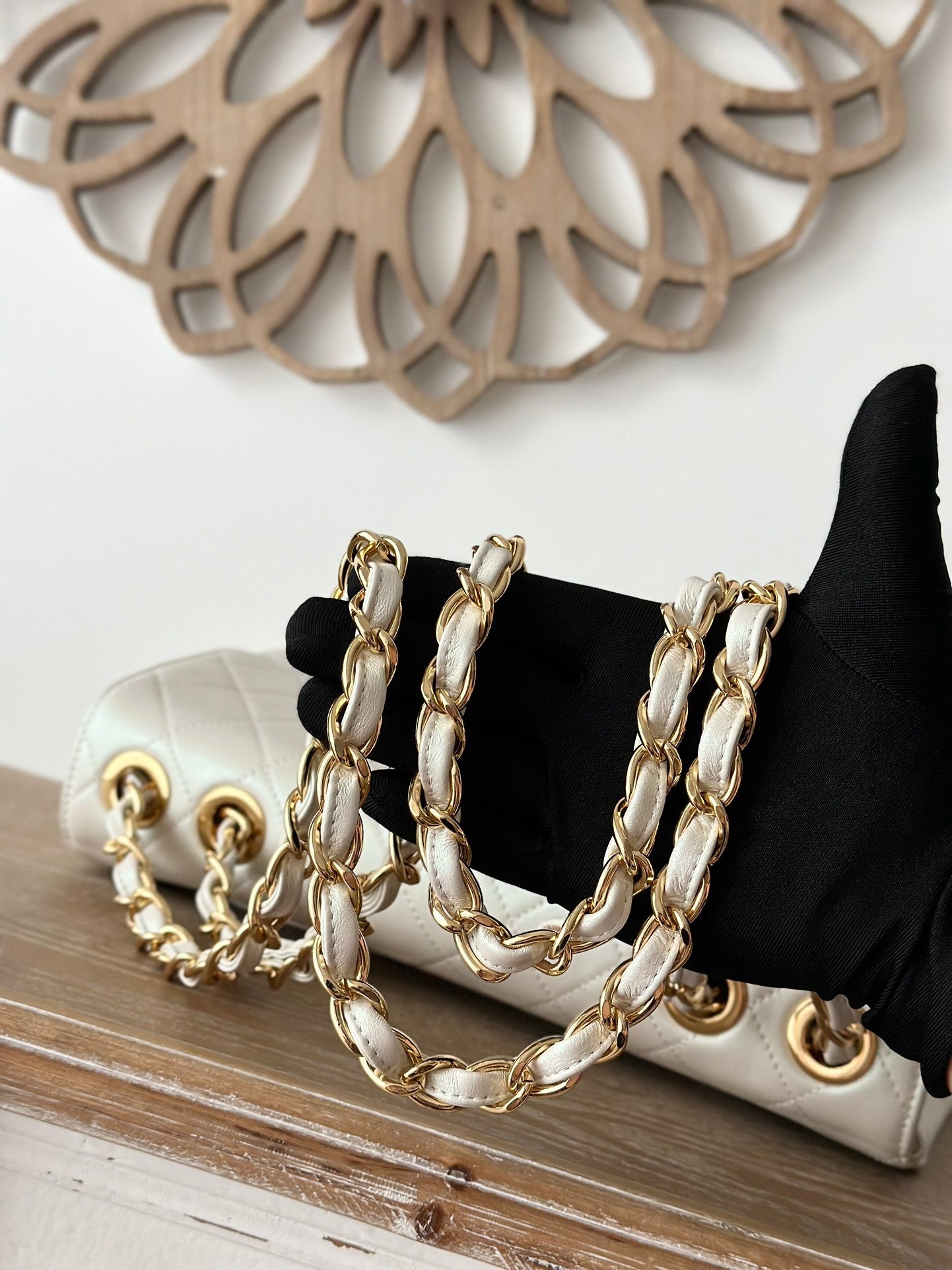 White lambskin Quilted Flap Chain Bag