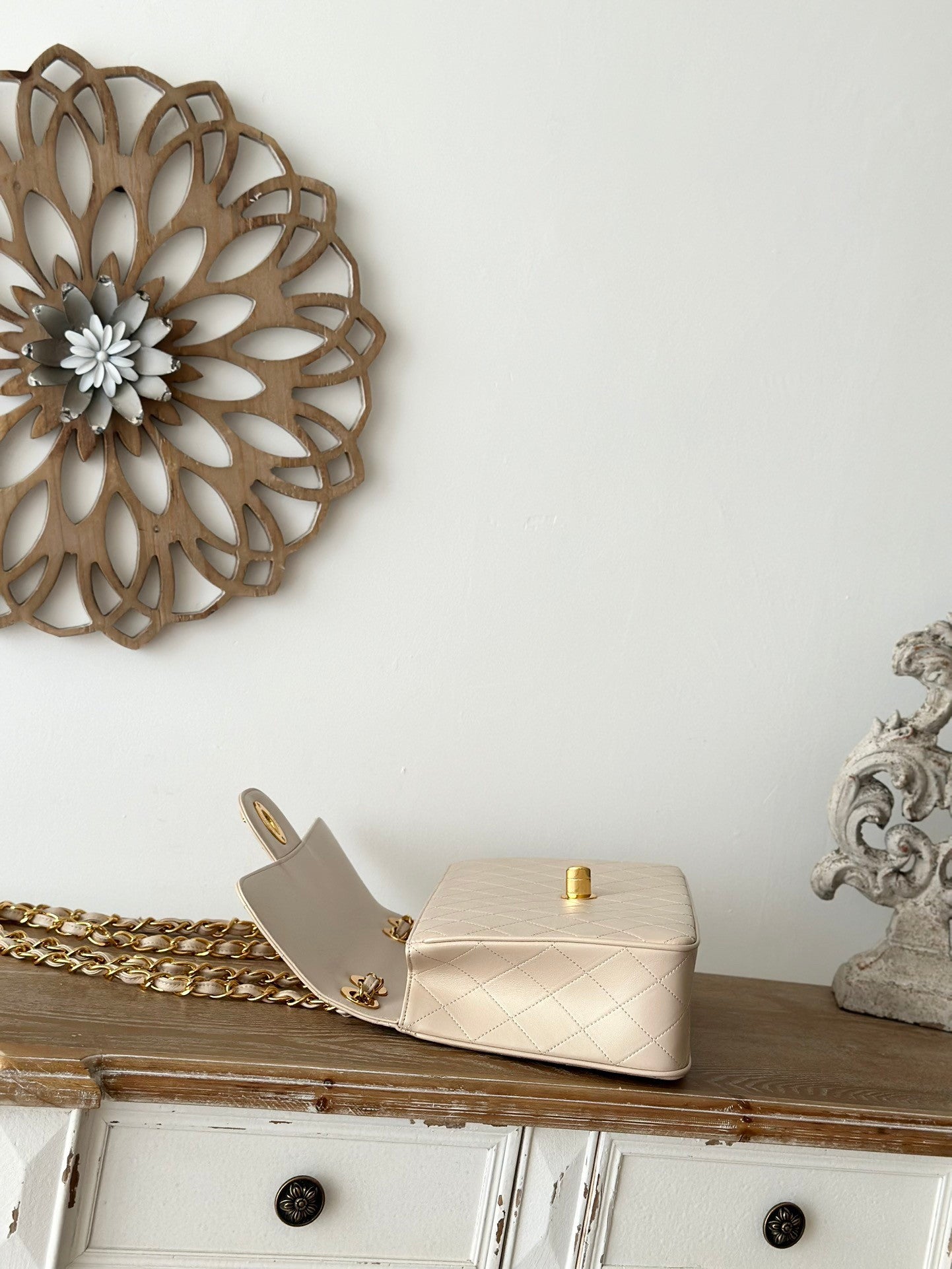 beige  lambskin Quilted Flap Chain Bag